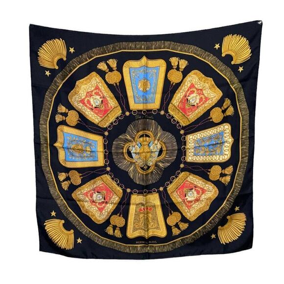 HERMES Vintage 100% Silk Scarf “Post et Cavalerie” Multicolor 90cm Square - Picture 1 of 16